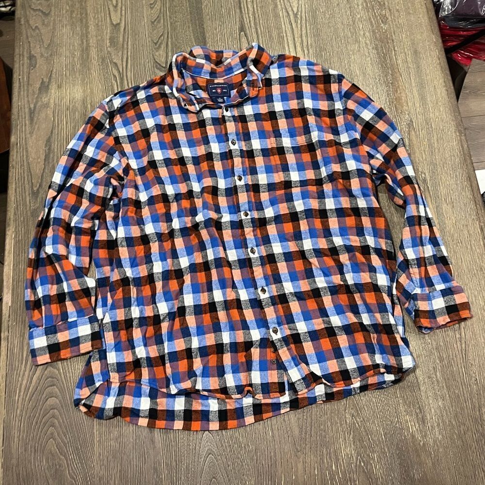 Saddlebred Plaid Button-Down Shirt Long Sleeve Lightweight Orange Blue White 4X